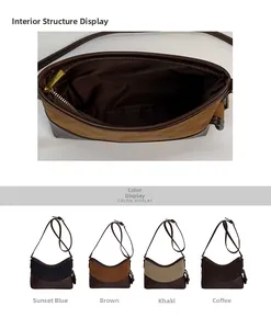 Details von vier matten Wildleder-Taschen mit Stofffutter und Reißverschluss im Überblick