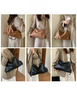 Litchi pattern leather shoulder bag shown in brown and black for daily commute outfit