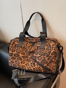 Grand Sac de Voyage pour Femme Imprimé Léopard en Suède Synthétique Sac Fourre-Tout Bandoulière Mode Polyvalent Gym Week-end