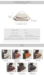 Detailed size guide and multi-color options for the minimalist PU leather shoulder bag