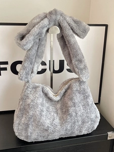 Sac à Épaule en Peluche pour Femmes avec Nœud Mode Grande Capacité Sac Hobo en Fausse Fourrure Automne Hiver Sac Bandoulière Souple Chaud Couleur Unie