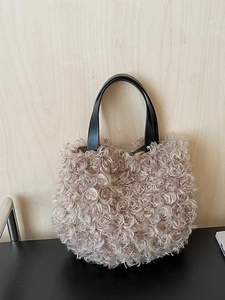 Borsa a Secchiello in Peluche Invernale da Donna Borsa a Mano in Pelliccia Sintetica Manico in Pelle Morbida Borsa a Tracolla