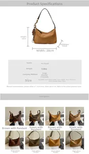 Detailed size specifications for the vintage suede crescent shoulder bag with dimensions