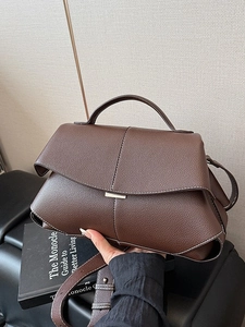 Vintage PU Leather Litchi Texture Crossbody Bag For Women Geometric Folding Stitching Shoulder Bag Commuter Handbag