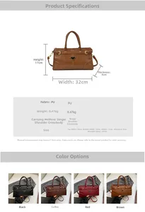 Detailed size specifications for the vintage PU leather handbag with shoulder strap info