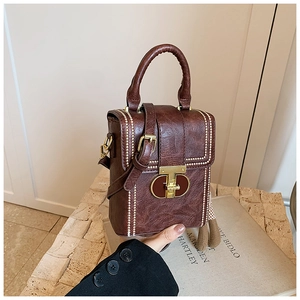 Macro detail of dark brown leather phone bag with gold clasp and tassel accessory