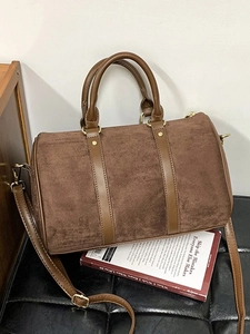 Women's Vintage Faux Suede Boston Bag Retro Cylindrical Handbag With Shoulder Strap Crossbody Pillow Bag For Daily Use Women