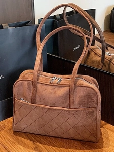 Sac Fourre-Tout Vintage en Suède Matelassé pour Femmes Grande Capacité Sac à Bandoulière en PU Texture Souple pour le Quotidien