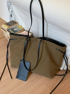 Vintage Canvas Tote Bag For Women Large Capacity Shoulder Bag With Small Pouch Retro Minimalist Solid Color Commuter Handbag