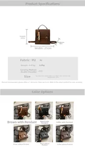 Detailed size chart and specifications for the vintage PU leather woven mini backpack