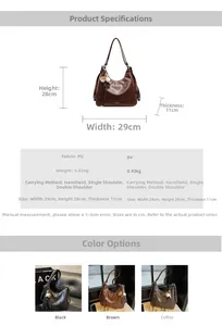 Detailed size chart for retro plaid tote bag showing 29x28x11cm dimensions and PU material