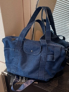 Vintage Denim Tote Bag For Women Large Capacity Washed Canvas Shoulder Bag Casual Crossbody Bag Solid Color Top Handle Bag