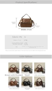 Size guide for large PU tote bag showing dimensions 51x29x14cm and shoulder strap length