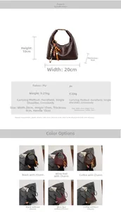 Spécifications de taille et options de couleurs pour le sac dumpling en similicuir dépoli