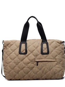 Large khaki quilted travel tote bag with crossbody strap for sport and gym use
