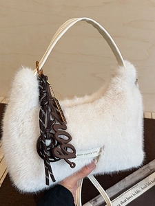 Mode Damen Plüsch Hobo Tasche Weiche Kunstfell Handtasche Winter Herbst Schulter Umhängetasche Mit Buchstabenanhänger Love Every Day Label