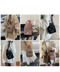 Collage of cat-shaped mini backpacks showing street style wear and crossbody details