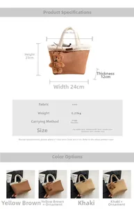 Detailed size chart and dimensions for the fuzzy suede tote bag with plush trim