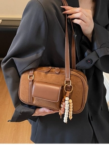 Brown frosted suede tote bag for women featuring vintage style and shoulder strap design