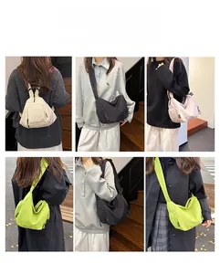 Detail showing various wearing styles of lightweight waterproof nylon crossbody backpacks