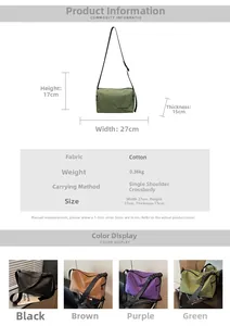 Detailed size chart and specifications for the large capacity plaid canvas pillow bag