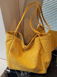 Sac Cabas Femme Décontracté Velours Côtelé Grande Capacité Minimaliste Rayé Sac à Épaule Polyvalent Quotidien École