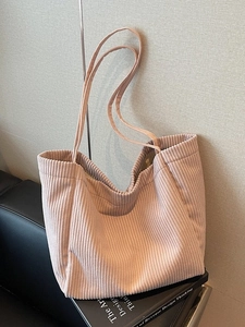Sac fourre-tout en velours côtelé rose pour femme grande capacité texture rayée