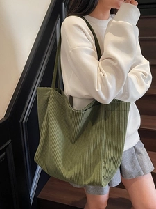 Grand sac fourre-tout en velours côtelé vert pour femme, idéal pour les loisirs
