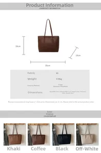 Detailed size chart for the PU leather tote bag with precise handbag dimensions