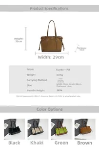 Detailed size chart and specifications for the vintage large capacity tote shoulder bag