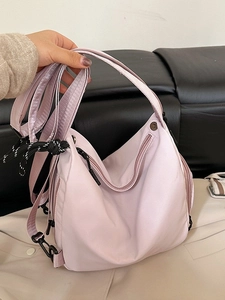 Waterproof light pink multi-purpose nylon backpack for women with adjustable straps
