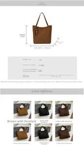 Detailed chart showing retro PU leather tote dimensions and vintage color options