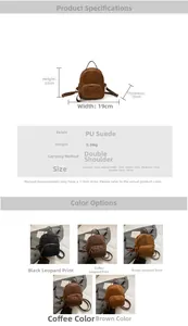 Detailed size specifications and material display of the leopard print PU mini backpack