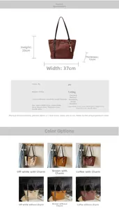 Detailed size guide and color options for the vintage PU leather shoulder tote bag