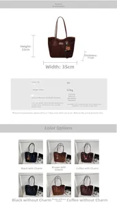 Detaillierte Größentabelle für minimalistische PU Leder Tote Bag mit Abmessungen