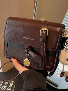 Vintage PU Leather Small Square Bag For Women Crossbody Shoulder Bag Retro Fashion Solid Color Handbag With Optional Pendant