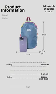 Detailed technical specification view of the lightweight nylon backpack with dimensions
