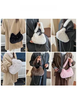 Plush faux fur crossbody bag in black white brown and pink with star details