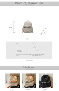 Detailed size chart for a 35x27x11cm washed fabric backpack in three available colors