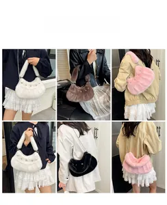 Détails des sacs demi-lune en peluche blanc marron rose et noir avec étoiles en métal