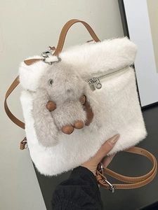 Sac Seau en Peluche Mode pour Femmes Avec Pendentif Lapin Mignon Sac à Main en Fausse Fourrure Souple Hiver Bandoulière