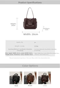 Detailed size specifications for woven tote bag with dimensions and multi-color options