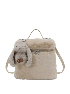 Sac seau en peluche pour femme avec charme de lapin et bandoulière réglable