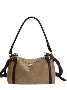 Sac Boston vintage en daim kaki de grande capacité avec bandoulière marron réglable