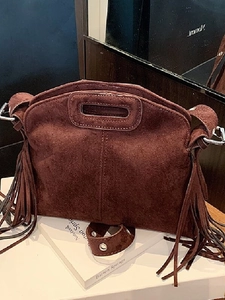 Vintage Frosted PU Fringe Shoulder Bag For Women Retro Suede Texture Small Square Crossbody Handbag With Hollow Handle