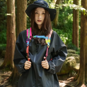 Detailed view of lightweight outdoor backpack with multi-color splicing and chest buckle