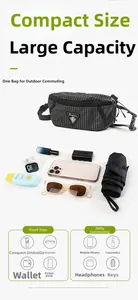 Detail showing storage capacity of a black and white checkered crossbody chest bag