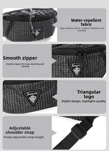 Details von wasserabweisendem Nylon, glatten Reißverschlüssen und verstellbarem Gurt der Tasche