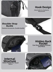 Detail der Gitter-Gürteltasche mit Drehhaken und versteckter Reißverschlusstasche