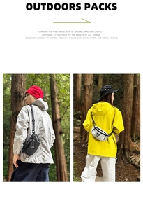 Detail of waterproof nylon crossbody bag with adjustable strap in outdoor setting